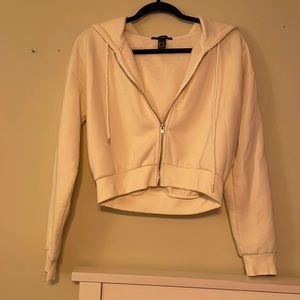 FOREVER 21 Cropped Off White Hoodie